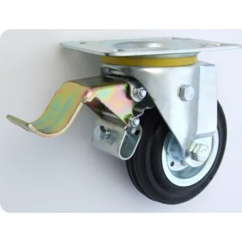 Pojezdové kolečko Zabi Kolo z gumy a kovu v otočném pouzdře s brzdou 200 mm - 65 děr