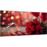 Glasdekor Nástěnné hodiny 30x60cm červené růže a balónky Materiál: kalené sklo