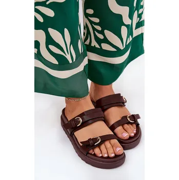 Dámské pantofle Boto Dámské Pantofle Na Platformě Se Zlatými Přezkami Wernone Barva: Béžová, Velikost: 37