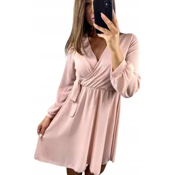 Dámské šaty V954 ELEGANTNÍ ŠATY PERLA PUDROVÁ RŮŽOVÁ vel. 38 (M)