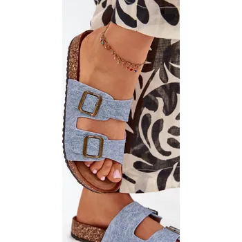 Dámské sandále Dámské pantofle na korkové platformě s přezkami – světlý denim Velikost: 38