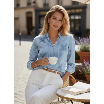 Dámská halenka Trendy džínová košile CIMINY C10836 barva: modrá džínová světlá, velikost: M