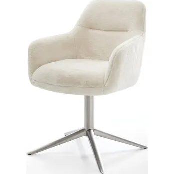 Jídelní židle DELIFE Jídelní židle Pejo-Flex plyšový manšestr krémová bílá podnož křížová nerezová ocel 360° otočný houpací funkce taštičkové pružiny