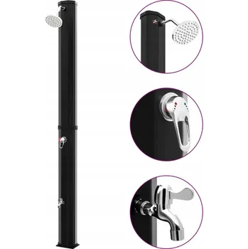 Zahradní sprcha Solární zahradní sprcha s kohoutkem, černá, 14,8x18x217 cm, 35 l