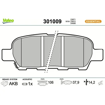 Brzdová destička Sada brzdových destiček, kotoučová brzda VALEO 301009