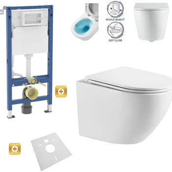 Klozet Závěsný set GEBERIT Duofix Basic+ WC LENA Rimless 48 x 36 cm + pomalu padající deska Slim, bílá, 3322XX00+39010100