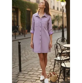 Dámské šaty Džinové košilové šaty CIMINY M0619 barva: fialová-lila, velikost: M