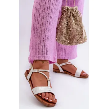 Dámské sandále Dámské ploché sandály s pásky S.Barski KV27-010 Barva: Stříbrná, Velikost: 36