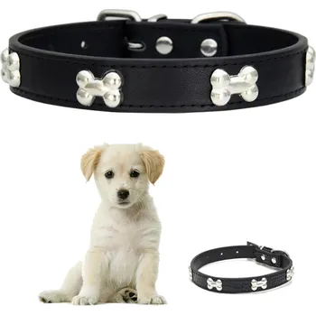 Obojek pro psa Camerazar Kožený obojek pro psy roztomilý s kotníky černý nastavitelný