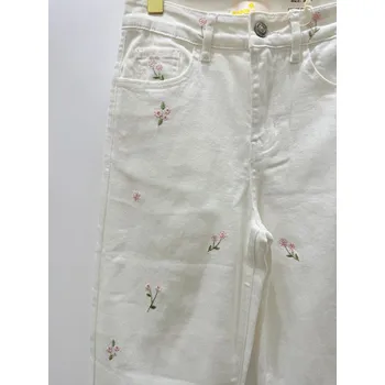 Dámské džíny Módní džíny s výšivkou 7/8 wide-leg Onado H5088 barva: bílá, velikost: XL