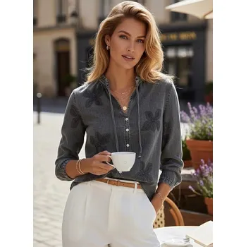 Dámská halenka Trendy džínová košile CIMINY C10836 barva: šedá džínová, velikost: M