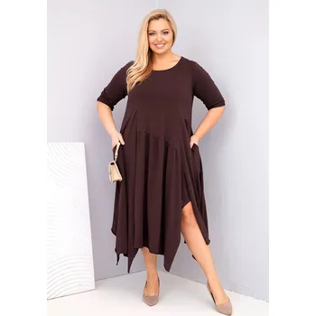 Dámské šaty Dámská bavlněná suknička Plus Size s asymetrickým lemem hnědá UNI