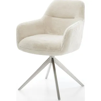 Jídelní židle DELIFE Jídelní židle Pejo-Flex plyšový manšestr krémovo-bílá křížová podnož široká nerezová ocel 360° otočný houpací funkce taštičkové pružiny