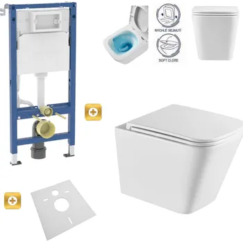 Klozet Závěsný set GEBERIT Duofix Basic+ WC TEO Rimless 51 x 35 cm + pomalu padající deska Slim, bílá, 3385XX00+39070100