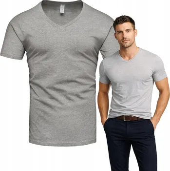 Pánské tričko Pánské Tričko Pánské tričko s výstřihem do V bavlněné šedé barvy bez potisku, velikost XL