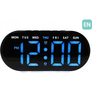 Budík MODRÝ LED BUDÍK JVD SB8035.4 S TEPLOMĚREM, PODSVÍCENÍM A DVĚMA ALARMY