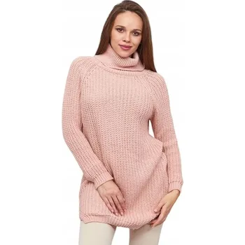 Dámský svetr Svetr Royalfashion růžový oversize s rolákem akrylový univerzální