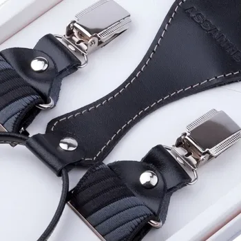 Kšandy Luxusní šedočerné kšandy kožená poutka Assante 90057, Velikost Uni