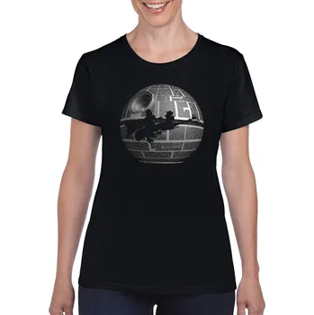 Dámské tričko levne-damske-bavlnene-tricko-potisk-Hvezda-smrti Velikost dámská trička Basic: S šířka 44, délka 60, Odstín dámské tričko Basic: Černé