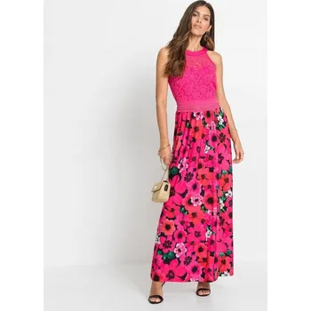 Dámské šaty B.P.C. dlouhé šaty růžové s květinami a krajkou, velikost 32.