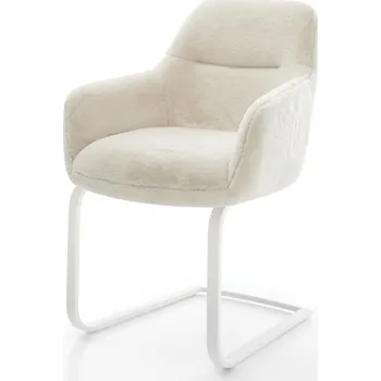 Jídelní židle DELIFE Jídelní židle Pejo-Flex plyšový manšestr krémová bílá konzolová podnož plochá bílá taštičkové pružiny