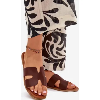 Dámské sandále Dámské ploché pantofle s výřezy – tmavě hnědé Velikost: 36