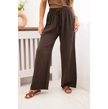 Dámské kalhoty Mušelínové kalhoty se širokou nohavicí hnědý UNI