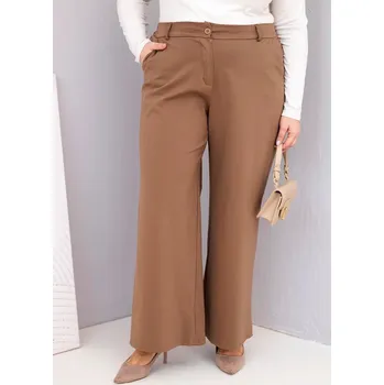 Dámské kalhoty Dámské kalhoty Plus Size s širokými nohavicemi a vysokým pasem světlé camelové UNI