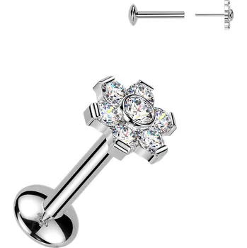Piercing Šperky4U Piercing do brady kytička - PUSH IN labreta TITAN s Moissanity 0.015ct - TM010