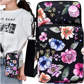 Camerazar Organizér na telefon přes rameno s květinovým vzorem, prostorný, materiál tašky