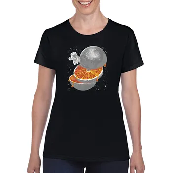 Dámské tričko levne-damske-bavlnene-tricko-potisk-zeme-pomeranc-kosmonaut Velikost dámská trička Basic: S šířka 44, délka 60, Odstín dámské tričko Basic: Černé