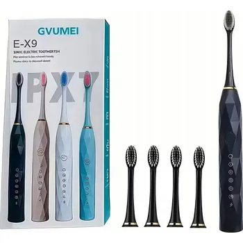 Elektrický zubní kartáček Elektrický Zubní Kartáček Zubní Kartáček E-X9 black Sonický + 4 Hlavice