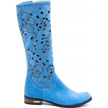 Dámské kozačky Dámské kozačky s děrováním Modré květiny vel. 41