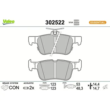 Brzdová destička Sada brzdových destiček, kotoučová brzda VALEO 302522
