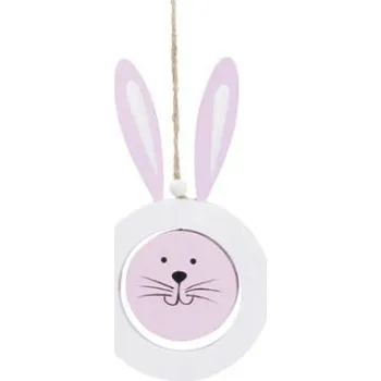 Velikonoční dekorace Závěs dřevo zajíc 17,5x10cm růžový