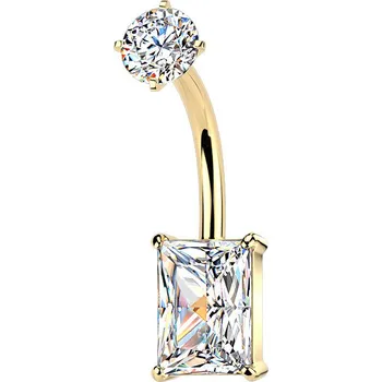 Piercing Šperky4U Zlacený ocelový piercing do pupíku obdélník - BS1074-GD