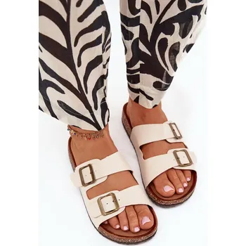 Dámské sandále Dámské pantofle na korkové platformě s přezkami – béžové Velikost: 40