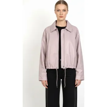 Dámský kabát Trendy koženková bunda na zip K-ZELL 3592 barva: růžová-starorůžová, velikost: M