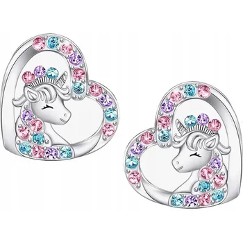 Náušnice Stříbrné náušnice jednorožci srdce ocel chirurgická nerezová 316L