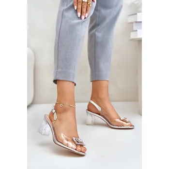 Dámské sandále S.Barski Průhledné sandály s broží na sloupku MR42-031 Barva: Stříbrná, Velikost: 41