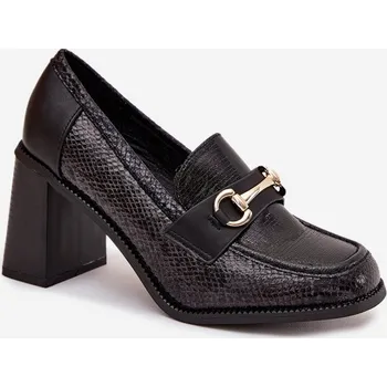 Dámské polobotky Dámské polobotky na sloupku s ražbou a zlatým detailem Novella – černé Velikost: 40