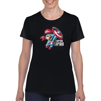 Dámské tričko levne-damske-bavlnene-tricko-potisk-kapitan-Mario Velikost dámská trička Basic: S šířka 44, délka 60, Odstín dámské tričko Basic: Černé