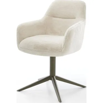 Jídelní židle DELIFE Jídelní židle Pejo-Flex plyšový manšestr krémová bílá podnož křížová podnož titanová barva 360° otočný houpací funkce taštičkové pružiny
