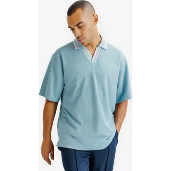 Pánská móda DECATHLON Pánské polo tričko oversize Heritage M MODRÁ|ŠEDÁ