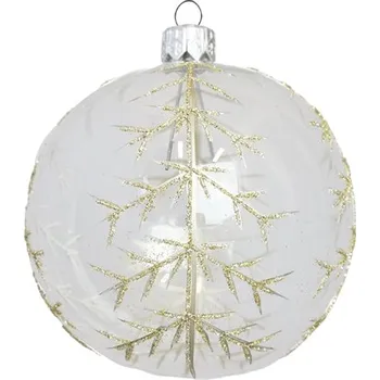 Vánoční ozdoba Skleněná baňka čirá se stromečky