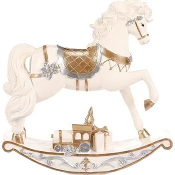 Houpací kůň Koník houpací - polyresin, s dárkem, krémovo-zlatý