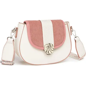 Dámská crossbody kabelka s manšestrovou klopou Miss Lulu - růžová a béžová