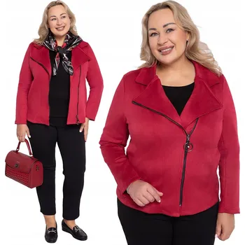 Dámské oblečení Červená ramoneska z imitace semiše velikost 58/60