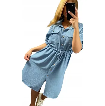 Dámské šaty V602 ŠATY ŠMIZJERKA MODRÁ vel. 46 (3XL)