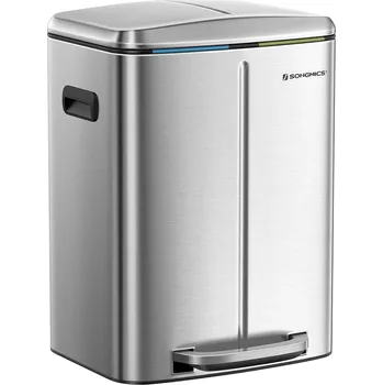 Odpadkový koš SONGMICS Dvojitý odpadkový koš, 44.5x41x60cm, stříbrný Odpadkový koš